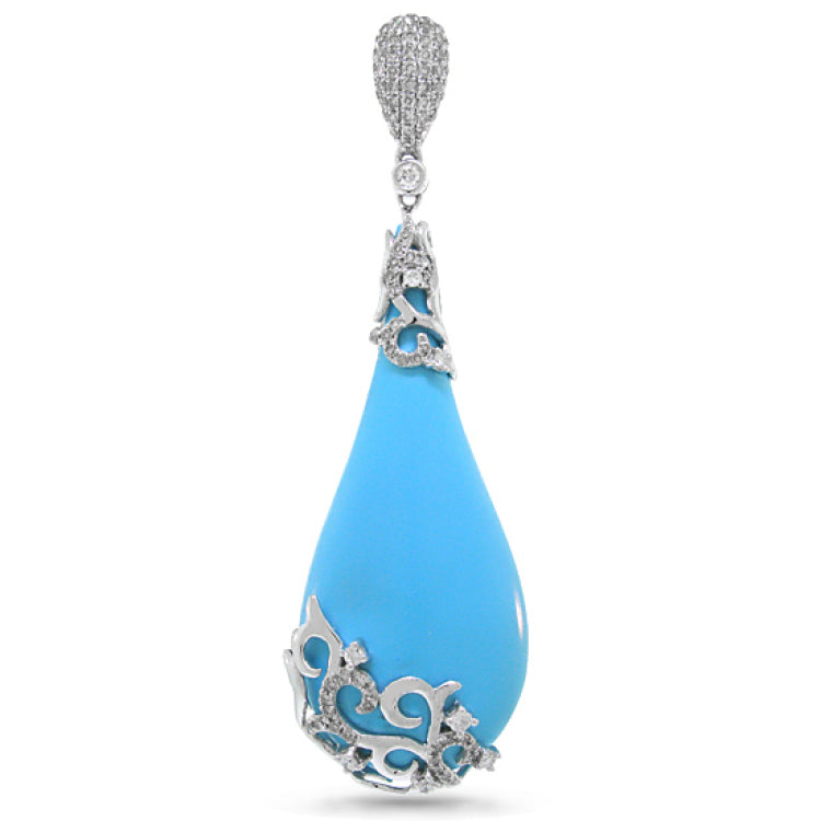 0.63ct Diamond & 31.21ct Composite Turquoise 14k White Gold Pendant