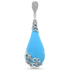 0.63ct Diamond & 31.21ct Composite Turquoise 14k White Gold Pendant