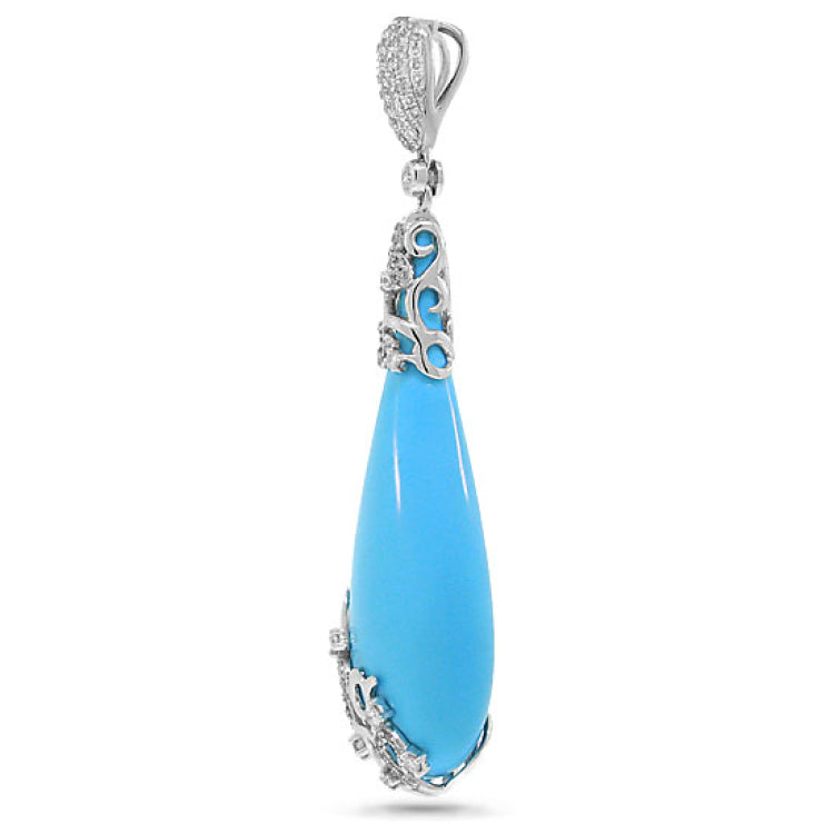 0.63ct Diamond & 31.21ct Composite Turquoise 14k White Gold Pendant