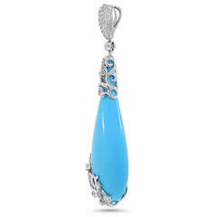 0.63ct Diamond & 31.21ct Composite Turquoise 14k White Gold Pendant