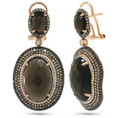 2.28ct White, Champagne & Black Diamond & 21.55ct Smokey Topaz 14k Rose Gold Earring
