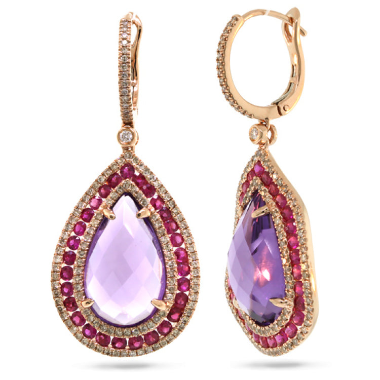 0.99ct Diamond & 15.62ct Amethyst & Pink Sapphire 14k Rose Gold Earring