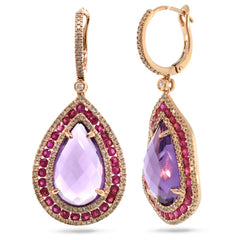 0.99ct Diamond & 15.62ct Amethyst & Pink Sapphire 14k Rose Gold Earring