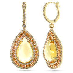 0.99ct Diamond & 13.07ct Citrine & Yellow Sapphire 14k Yellow Gold Earring