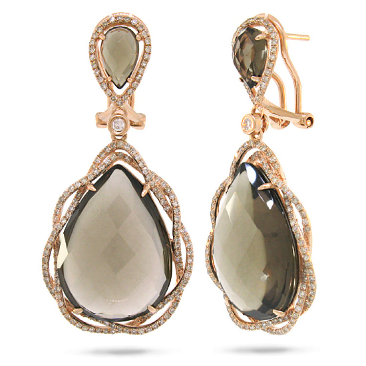 0.93ct Diamond & 25.38ct Smokey Topaz 14k Rose Gold Earring