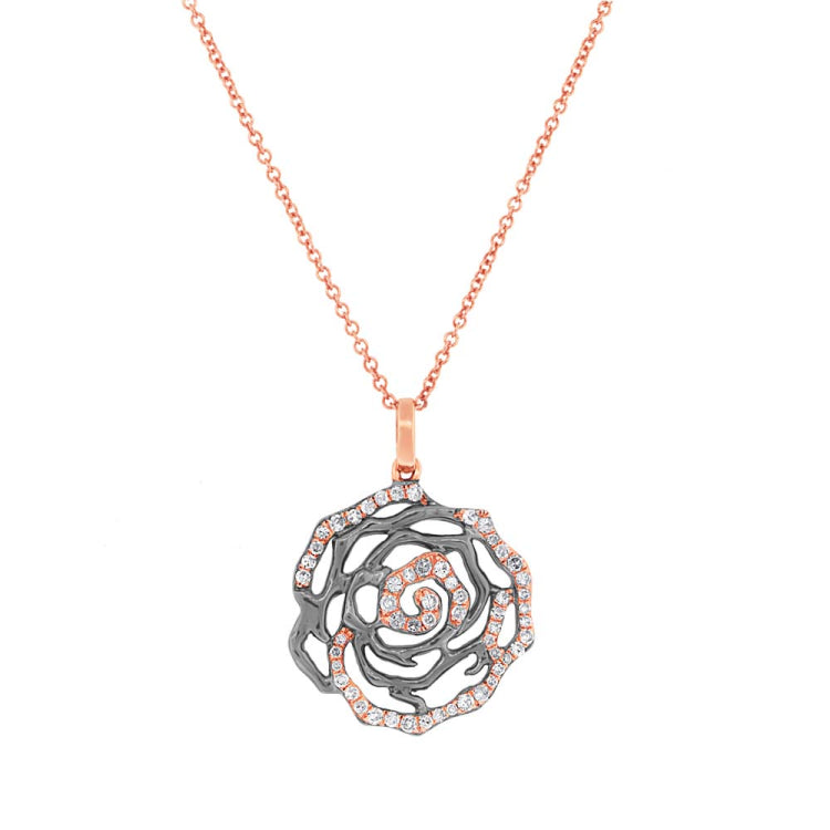 0.30ct 14k Two-tone Black Rhodium Gold Diamond Flower Pendant