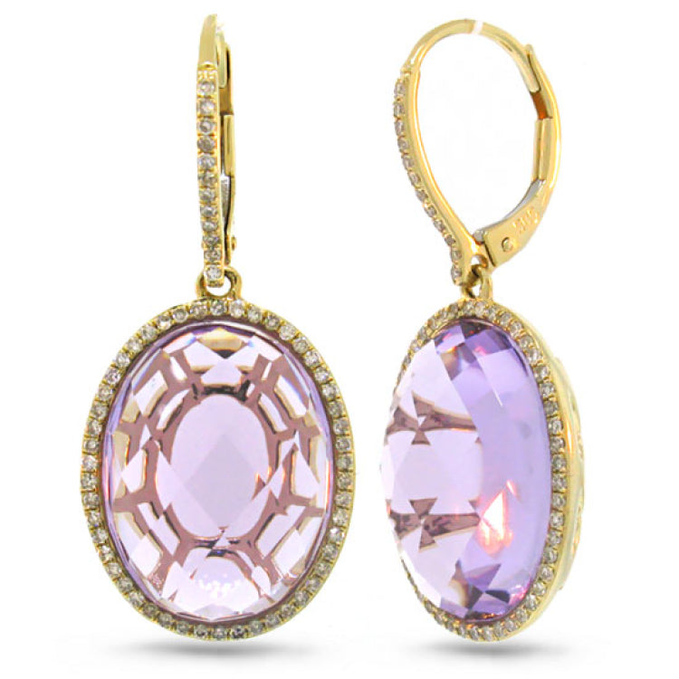 0.38ct Diamond & 15.57ct Amethyst 14k Yellow Gold Earring