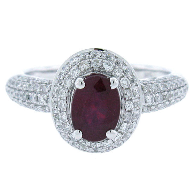 0.72ct Diamond & 1.15ct Glass Filled Ruby 14k White Gold Ring