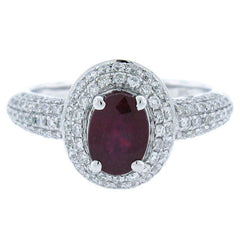 0.72ct Diamond & 1.15ct Glass Filled Ruby 14k White Gold Ring