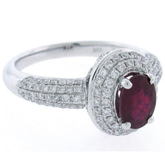 0.72ct Diamond & 1.15ct Glass Filled Ruby 14k White Gold Ring