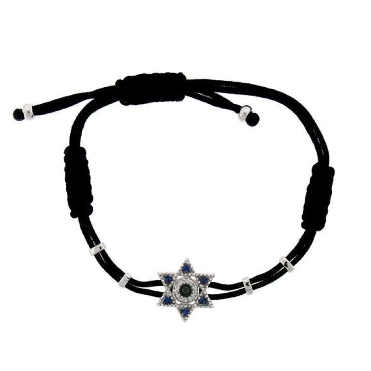 0.09ct Diamond & 0.14ct Blue Sapphire 14k White Gold Star Of David Bracelet