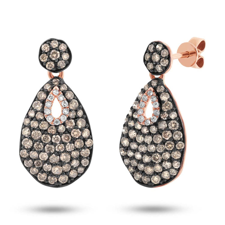 1.80ct 14k Rose Gold White & Champagne Diamond Earring
