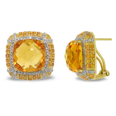 0.62ct Diamond & 15.23ct Citrine & 1.92ct Yellow Sapphire 14k Yellow Gold Earring