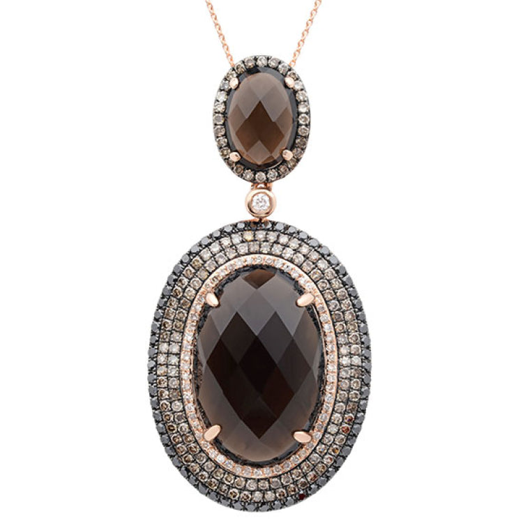 1.52ct White, Champagne & Black Diamond & 14.18ct Smokey Topaz 14k Rose Gold Pendant