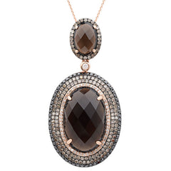 1.52ct White, Champagne & Black Diamond & 14.18ct Smokey Topaz 14k Rose Gold Pendant