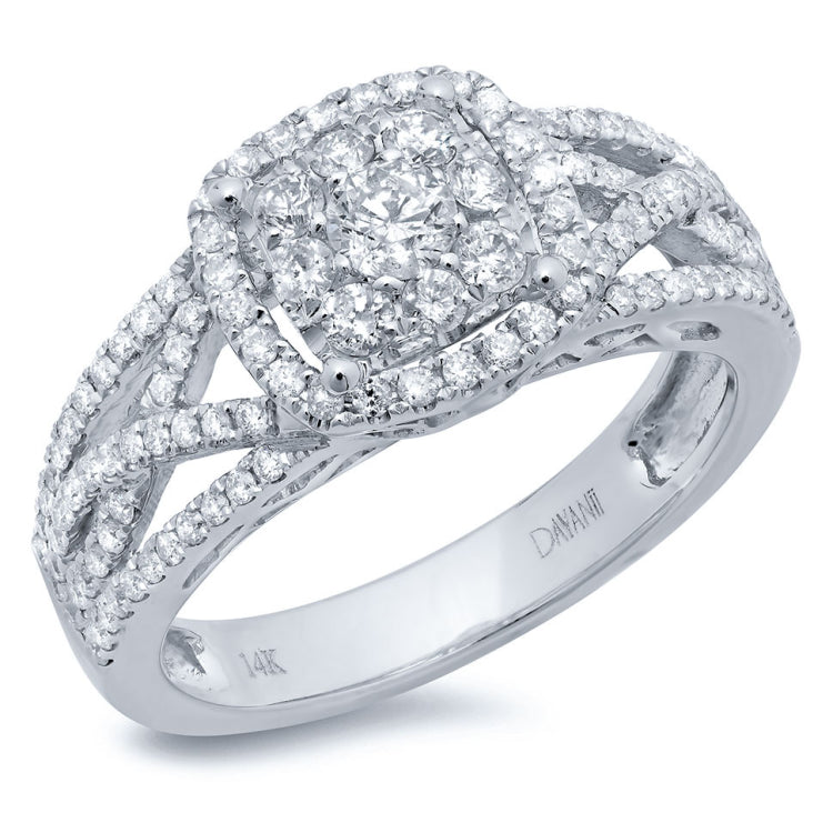 0.87ct 14k White Gold Diamond Cluster Engagement Ring