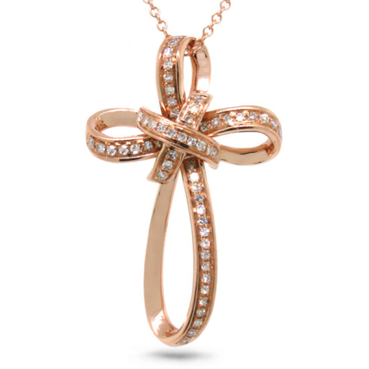 0.13ct 14k Rose Gold Diamond Cross Necklace