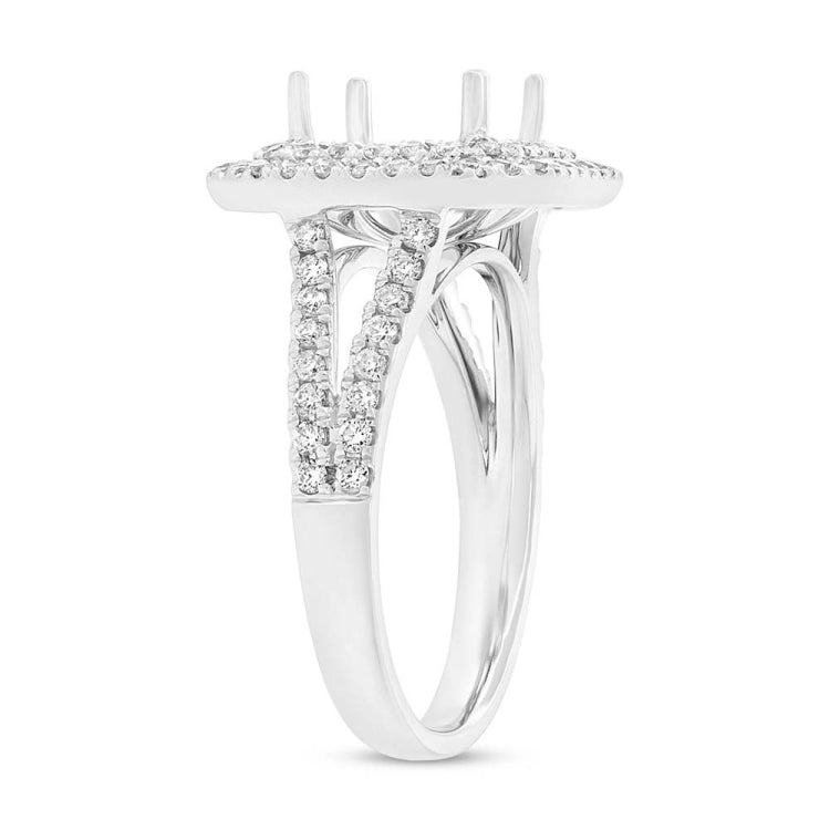 0.72ct 14k White Gold Diamond Semi-mount Ring for 8x8mm Center