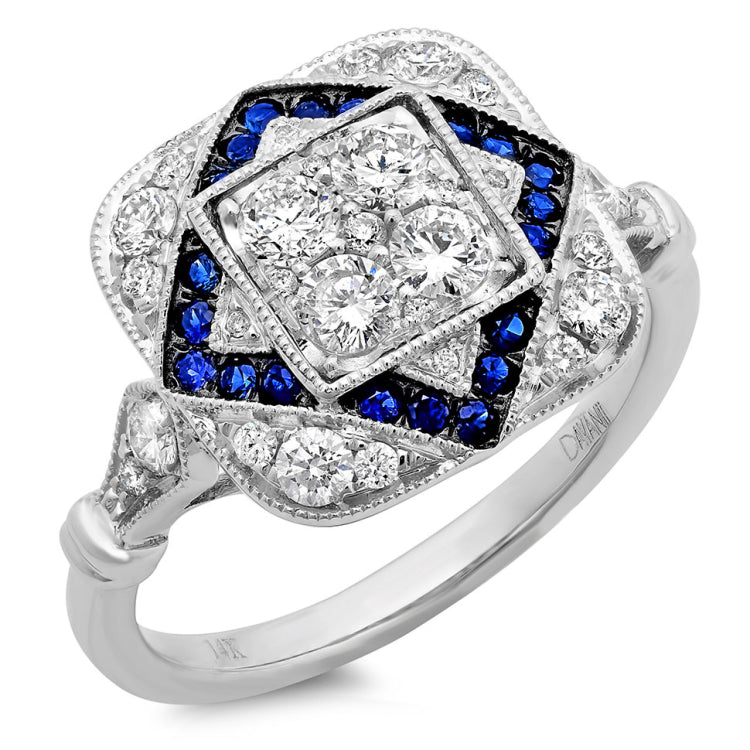 0.75ct Diamond & 0.24ct Blue Sapphire 14k White Gold Ring