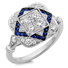 0.75ct Diamond & 0.24ct Blue Sapphire 14k White Gold Ring
