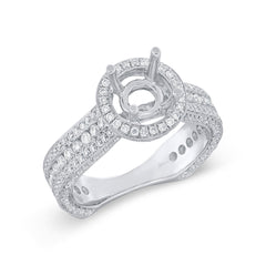 1.60ct 18k White Gold Diamond Semi-mount Ring for 1.00ct Center Size 7