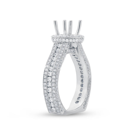 1.60ct 18k White Gold Diamond Semi-mount Ring for 1.00ct Center Size 7