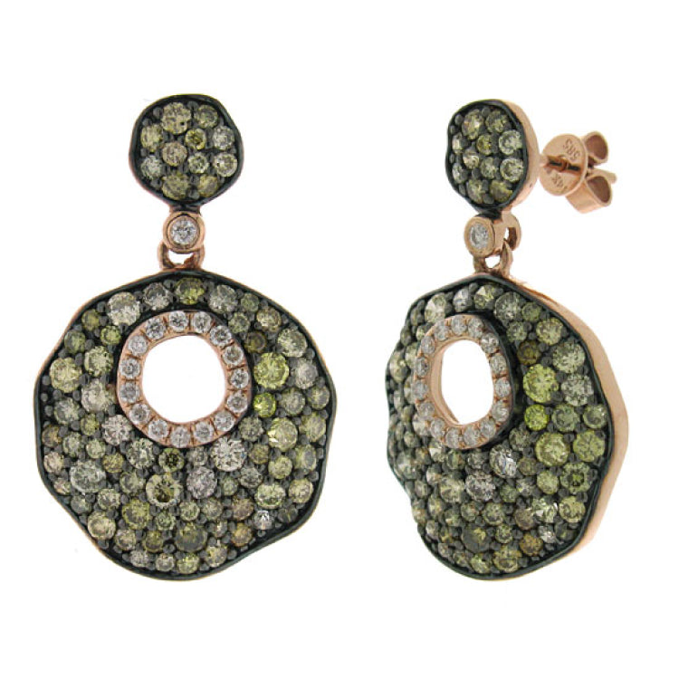 3.37ct 14k Rose Gold White & Multi-color Diamond Earring