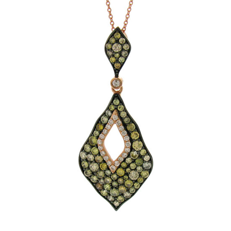 2.13ct 14k Rose Gold White & Multi-color Diamond Pendant