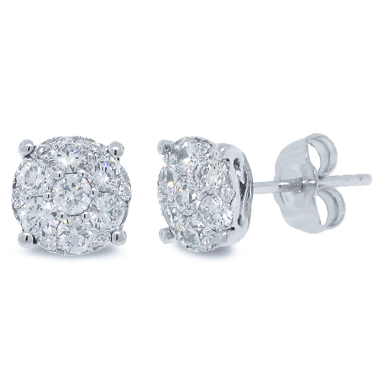 0.70ct 14k White Gold Diamond Cluster Stud Earring