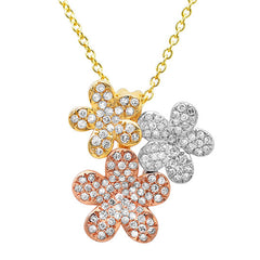 0.32ct 14k Three-tone Gold Diamond Flower Pendant