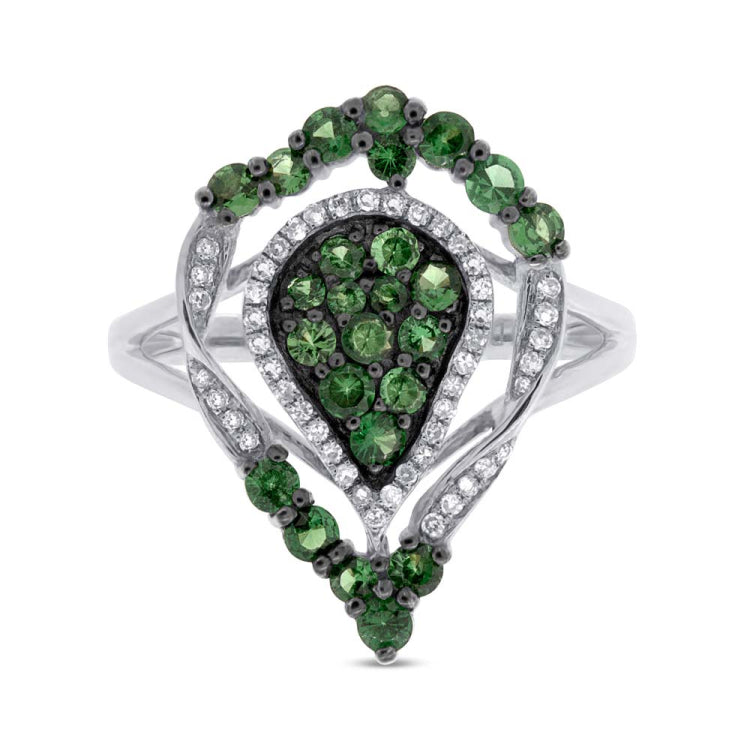 0.16ct Diamond & 0.85ct Green Garnet 14k White Gold Ring