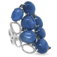 0.29ct Diamond & 22.67ct Kyanite & Blue Sapphire 14k White Gold Ring
