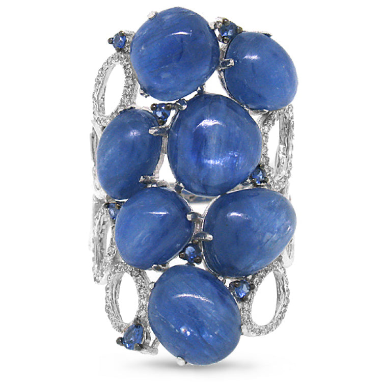 0.29ct Diamond & 22.67ct Kyanite & Blue Sapphire 14k White Gold Ring