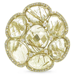 0.39ct Diamond & 14.22ct Golden Line Quartz 14k Yellow Gold Ring