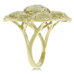0.39ct Diamond & 14.22ct Golden Line Quartz 14k Yellow Gold Ring