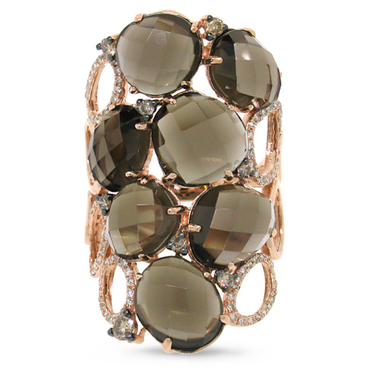 0.51ct White & Champagne Diamond & 13.20ct Smokey Topaz 14k Rose Gold Ring