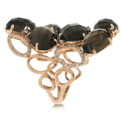 0.51ct White & Champagne Diamond & 13.20ct Smokey Topaz 14k Rose Gold Ring