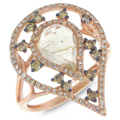 0.47ct White & Champagne Diamond & 1.55ct Golden Line Quartz 14k Rose Gold Ring