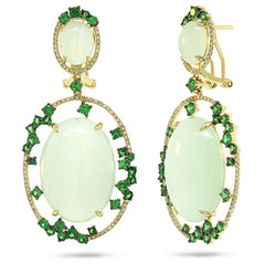 0.49ct Diamond & 40.11ct Green Carbonate & Green Garnet 14k Yellow Gold Earring