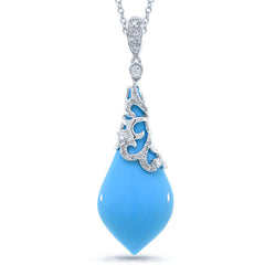 0.20ct Diamond & 8.11ct Composite Turquoise 14k White Gold Pendant