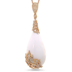 0.63ct Diamond & 40.47ct White Onyx 14k Rose Gold Pendant
