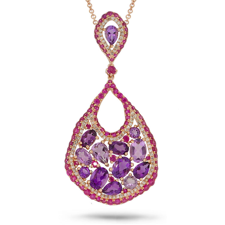 0.53ct Diamond & 8.27ct Amethyst & Pink Sapphire 14k Rose Gold Pendant