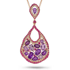 0.53ct Diamond & 8.27ct Amethyst & Pink Sapphire 14k Rose Gold Pendant