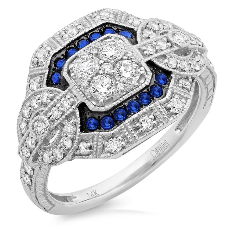 0.62ct Diamond & 0.17ct Blue Sapphire 14k White Gold Ring