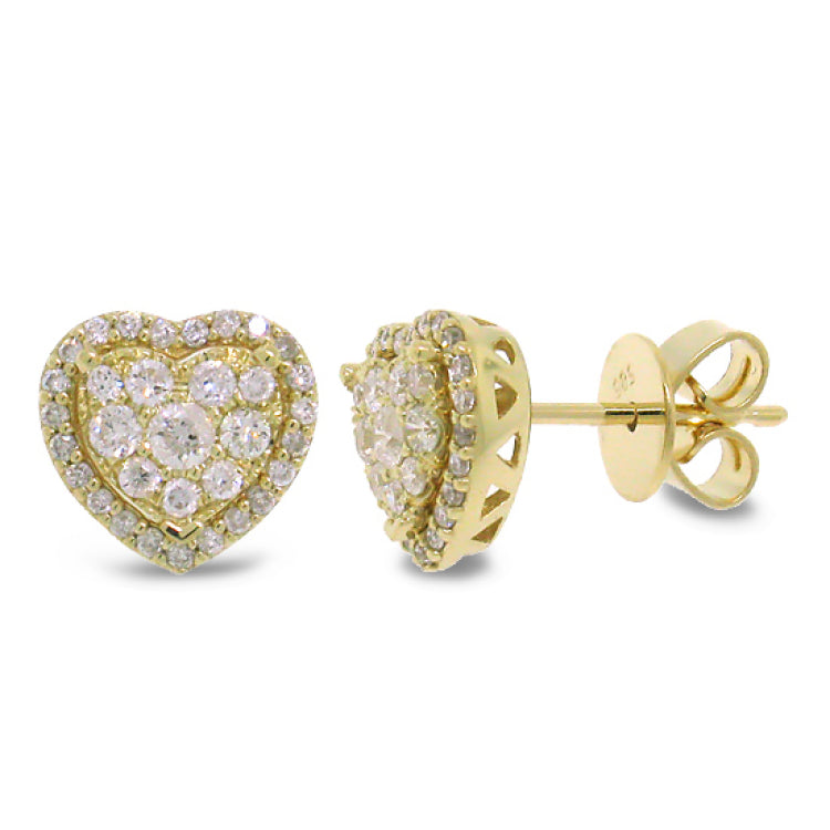 0.41ct 14k Yellow Gold Diamond Heart Stud Earring
