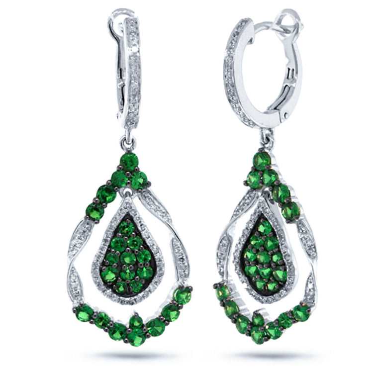 0.37ct Diamond & 1.63ct Green Garnet 14k White Gold Earring