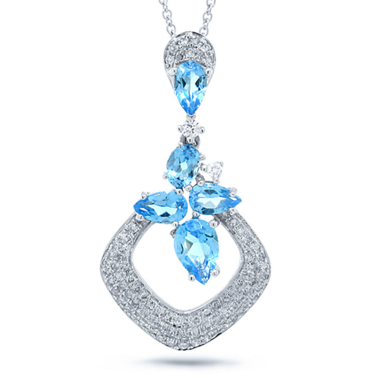 0.33ct Diamond & 1.41ct Blue Topaz 14k White Gold Pendant