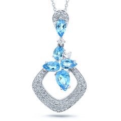 0.33ct Diamond & 1.41ct Blue Topaz 14k White Gold Pendant