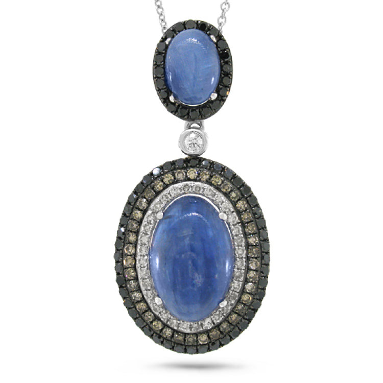 0.70ct White, Champagne & Black Diamond & 6.08ct Kyanite 14k White Gold Pendant