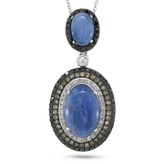 0.70ct White, Champagne & Black Diamond & 6.08ct Kyanite 14k White Gold Pendant